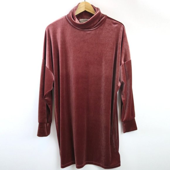UO Dusty Pink Velvet Turtleneck Mini Dress S - Picture 7 of 11